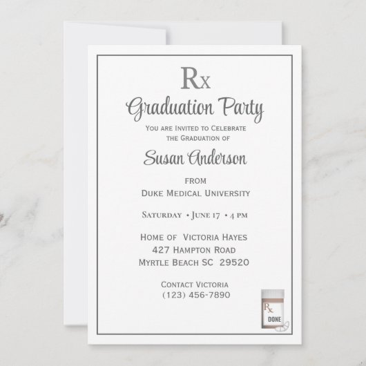 医用おもしろいRxピルボトル卒業パーティー 招待状 (正面)