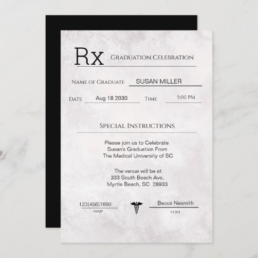 医用エレガント処方パッドの卒業 招待状 (正面/裏面)