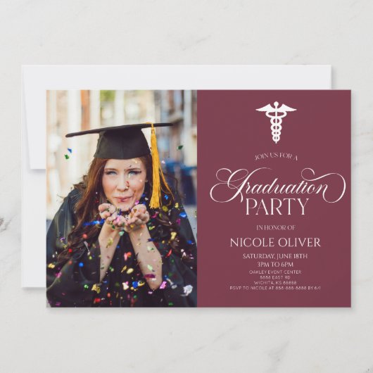 医用エレガント分体カスタム写真卒業 招待状 (正面)