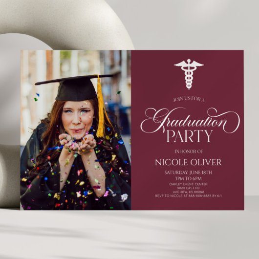 医用エレガント分体カスタム写真卒業 招待状