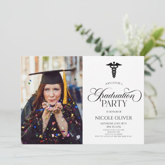 医用エレガント分体カスタム写真卒業 招待状 (スタンド正面)