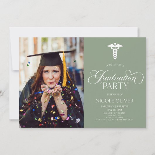 医用エレガント分体カスタム写真卒業 招待状 (正面)