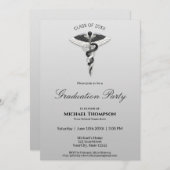 医用エレガント白黒分科卒業 招待状 (正面/裏面)