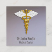 医用エレガント金ゴールドカドゥセウス白翼 スクエア名刺 (正面)