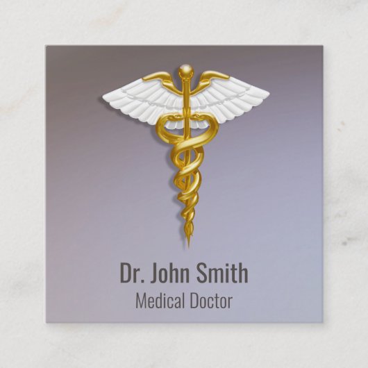 医用エレガント金ゴールドカドゥセウス白翼 スクエア名刺 (正面)