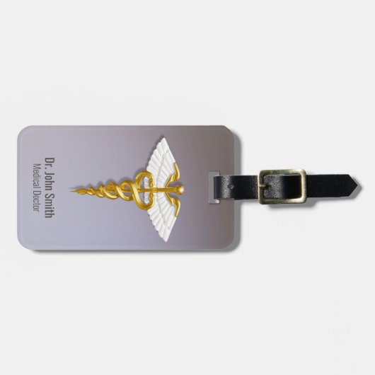 医用エレガント金ゴールドカドゥセウス白翼 ラゲッジタグ (正面横)