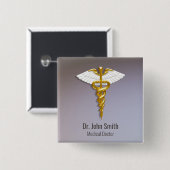 医用エレガント金ゴールドカドゥセウス白翼 缶バッジ (正面&裏面)