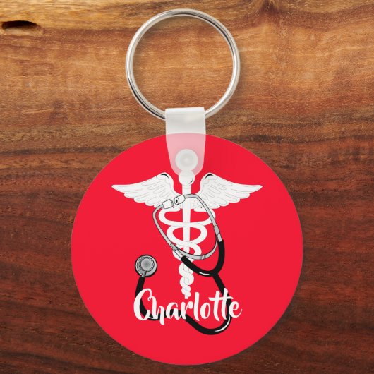 医用カドゥセウスのスタッフパーソナライズされた記号 キーホルダー (正面)