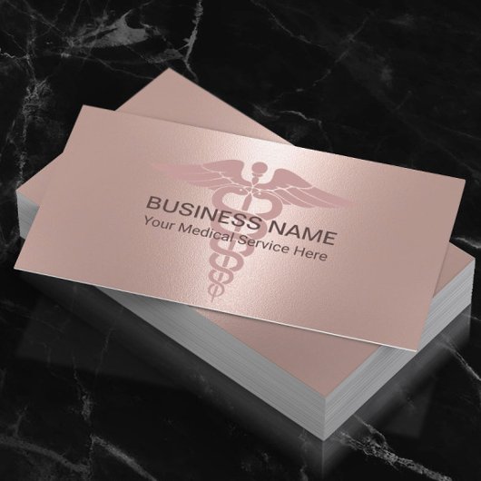 医用カドゥセウス記号赤面バラ金ゴールド 名刺