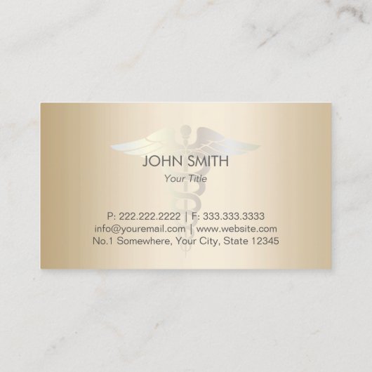 医用カドゥセスシンボル階級金ゴールドプロフェッショナル 名刺 (裏面)