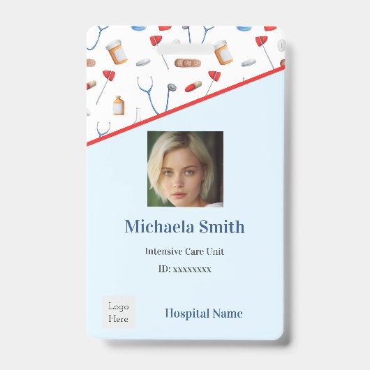 医用パターン（の模様が）ある集中医者ID バッジ (正面)