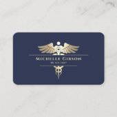 医用モダンナースモノグラムカドゥセウス海軍ブルー 名刺 (正面)