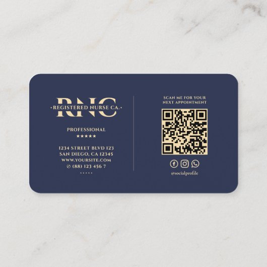 医用モダンナースモノグラムカドゥセウス海軍ブルー 名刺 (裏面)