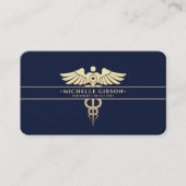 医用モダンプロフェッショナルモノグラムカドゥセスブルー 名刺 (正面)