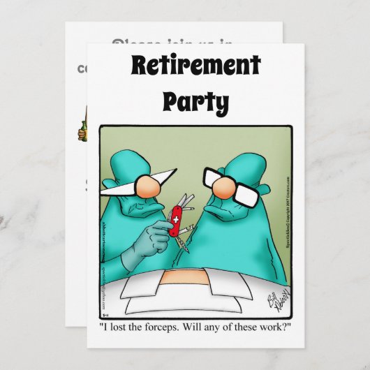 医療おもしろい退職ユーモアパーティの招待状 招待状 (正面/裏面)