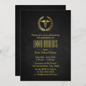 医療または看護学校ブラック&金ゴールド卒業 招待状 (正面/裏面)