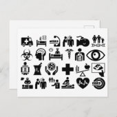 医療アイコンはっきりした白黒デザイン ポストカード (正面/裏面)