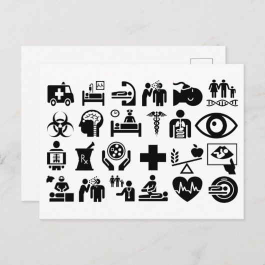 医療アイコンはっきりした白黒デザイン ポストカード (正面/裏面)