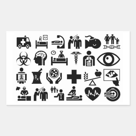 医療アイコンはっきりした白黒デザイン 長方形シール (正面)