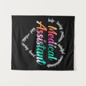 医療アシスタントハートワードクラウドウォーターの色 タペストリー (正面(横))