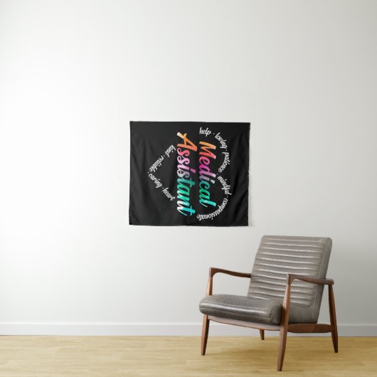 医療アシスタントハートワードクラウドウォーターの色 タペストリー (インサイチュ(横))