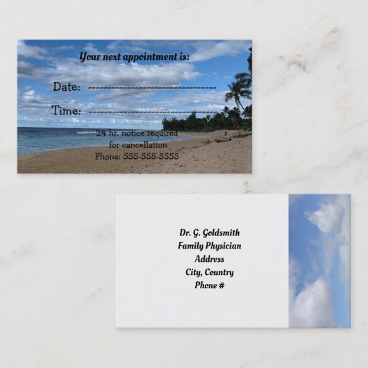 医療アポイントメントオンビーチ 予約カード (正面/裏面)