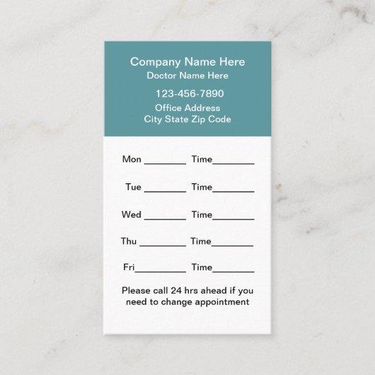 医療アポイントメントカードの縦のレイアウト 予約カード (正面)