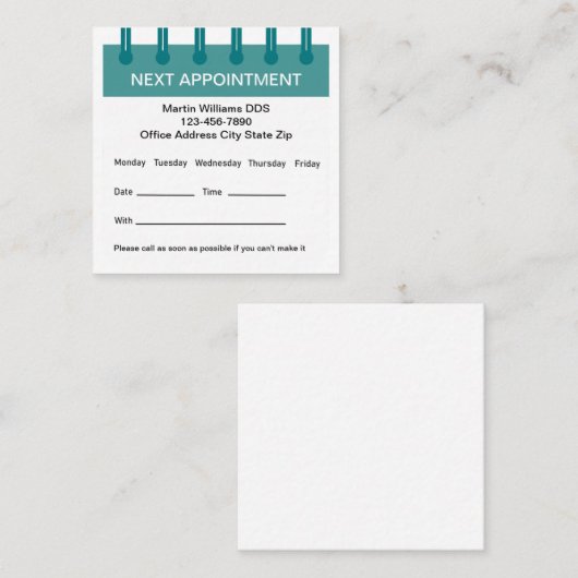 医療アポイントメント名刺テンプレート 予約カード (正面/裏面)