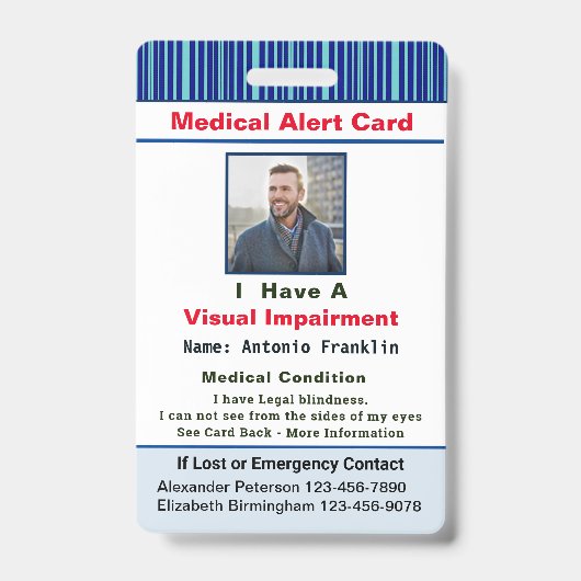 医療アラートの写真連絡名IDカードカスタム バッジ (表面)