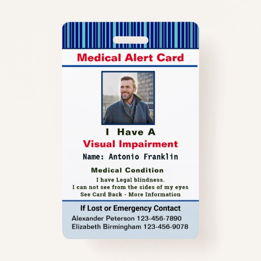 医療アラートの写真連絡名IDカードカスタム バッジ (正面)