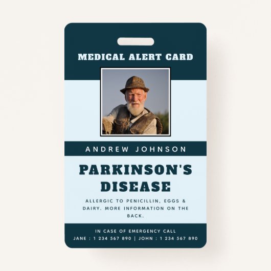 医療アラート緊急情報とID写真アダルト名 バッジ (正面)