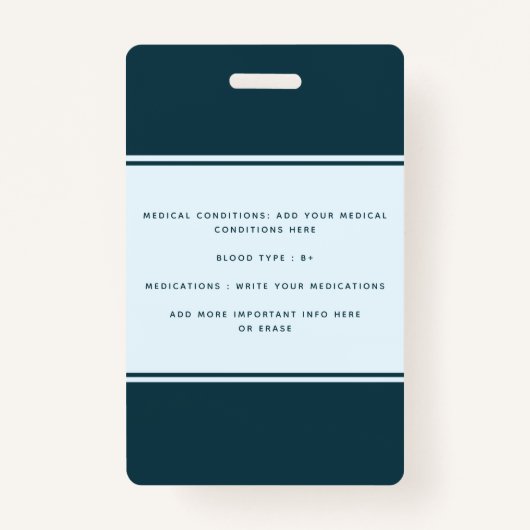 医療アラート緊急情報とID写真アダルト名 バッジ (裏面)