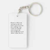 医療アラート緊急連絡カスタム キーホルダー (裏面)