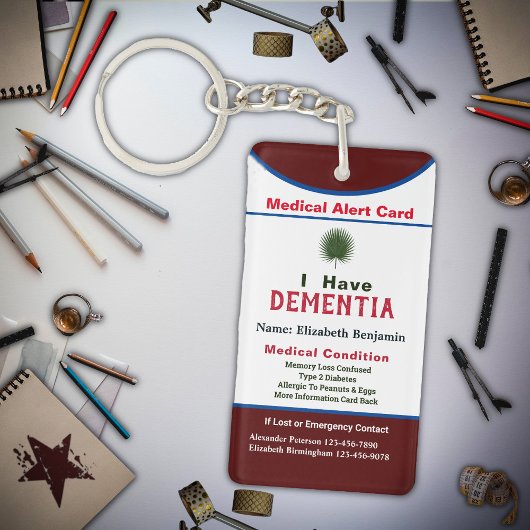 医療アラート緊急連絡カスタム キーホルダー