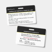 医療アラート緊急連絡先IDカードカスタム バッジ (表裏)