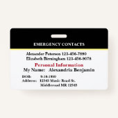 医療アラート緊急連絡IDカードカスタム バッジ (裏面)