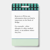 医療アラートIDカードの写真名カスタム バッジ (Back)