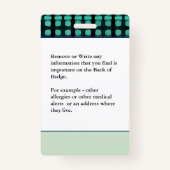 医療アラートIDカードの写真名カスタム バッジ (裏面)