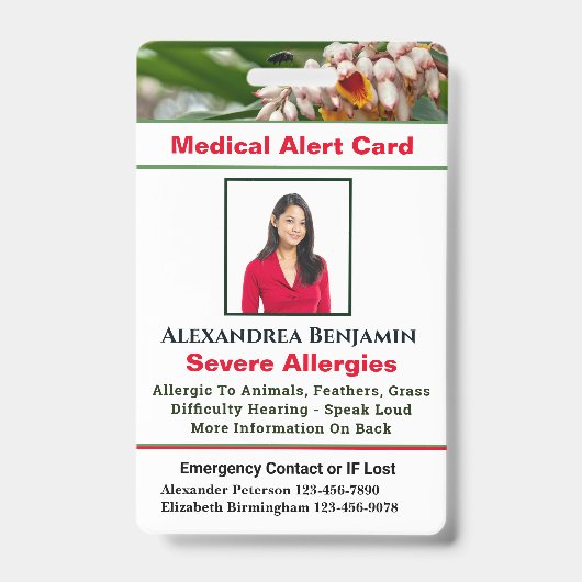 医療アレルギー警告の緊急フォトカスタムID バッジ (表面)