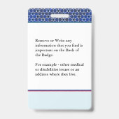 医療アレルギー警告の緊急フォトカスタムID バッジ (Back)