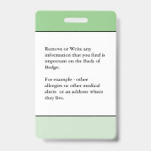 医療アレルギー警告の緊急フォトカスタムID バッジ (Back)