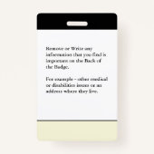 医療アレルギー警告の緊急ID写真カスタム バッジ (裏面)