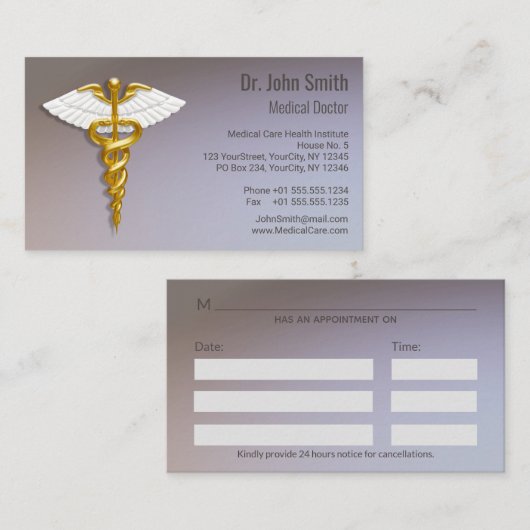 医療エレガント金ゴールドカドゥセウス白翼 予約カード (正面/裏面)