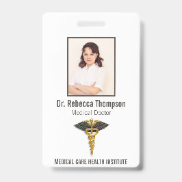 医療エレガント金ゴールドカドゥセウス黒羽フォトID バッジ