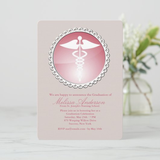 医療エンブレム看護学校卒業招待状 招待状 (スタンド正面)