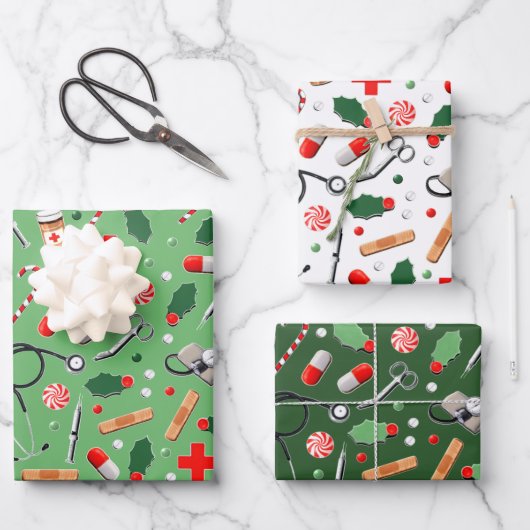 医療クリスマスギフト ラッピングペーパーシート (正面)