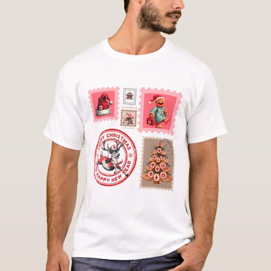 医療クリスマススタンプコラージュアート Tシャツ (正面)