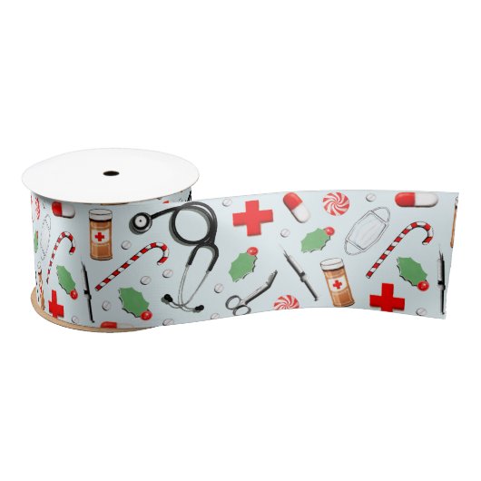 医療クリスマスホリデーギフト サテンリボン (リール)