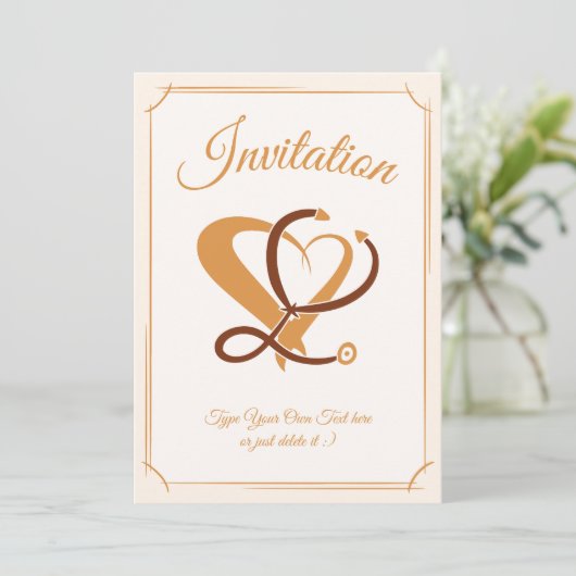 医療ケア、看護師。聴診器＆ハートテンプレート 招待状 (スタンド正面)