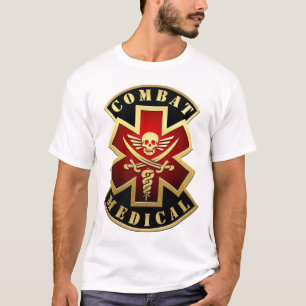医療スカルと剣のクロスパッチと戦う Tシャツ